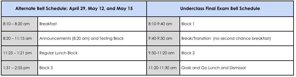 bell schedule